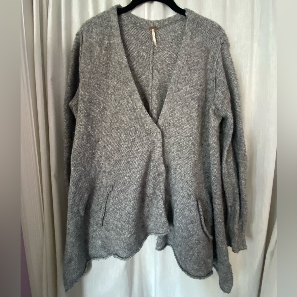 Free People Gray Sweater Size XS with Pockets & Snap Closure